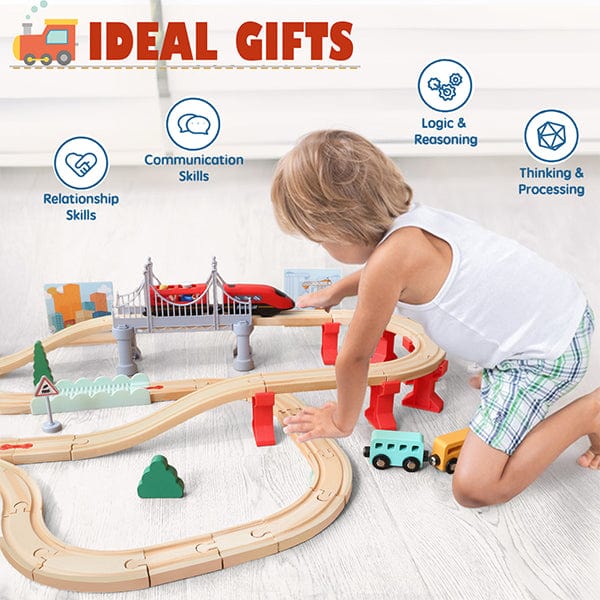 Wdmiya Learning & Education Wooden Train Set for Toddlers